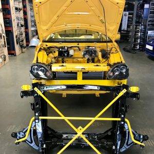 Powder coated MG TF Front Subframe with green powder coated accessories at MGFnTFBITZ