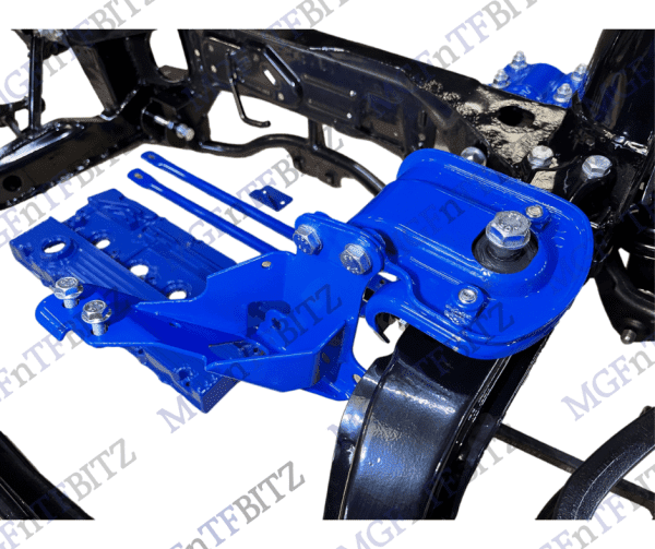 MG TF Subframe with blue powder coated gearbox mount at MGFnTFBITZ