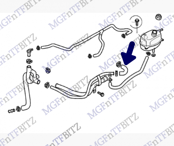 MGF MG TF (except TF160) PEH100870 - Hose-thermostat to engine rail pipe coolant diagram at MGFnTFBITZ