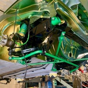 Powder coated MG TF Front Subframe with green powder coated accessories at MGFnTFBITZ