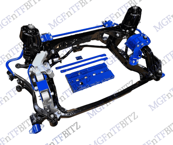 Rear MG TF Subframe Zinc Primed Powder coated complete with blue powder coated accessories at MGFnTFBITZ