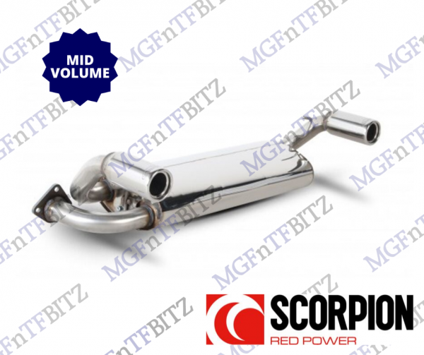 Scorpion Stainless Rear Silencer with Polished twin 76mm Imola trims for MGF MG TF LE500 at MGFnTFBITZ