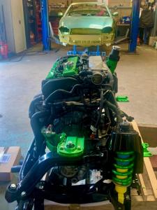 8.MG TF 160 Engine with Candy Lime Green powder coated accessories fitted to new rear subframe - MG TF 160 Bittersweet Renovation at MGFnTFBITZ