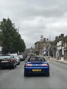 95.MGFs & MG TFs driving through Glossop Derbyshire for 2018 Topless Around The Peak District Charity Run raising money for UK Homes 4 Heroes with MGFnTFBITZ