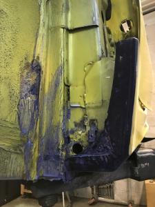 31 MG TF No1 Monogram Sunspot front arches being rust treated at MGFnTFBITZ Glossop