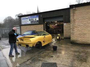 36 MG TF No.1 Monogram Sunspot at MGFnTFBITZ being jet washed in preperation for renovation